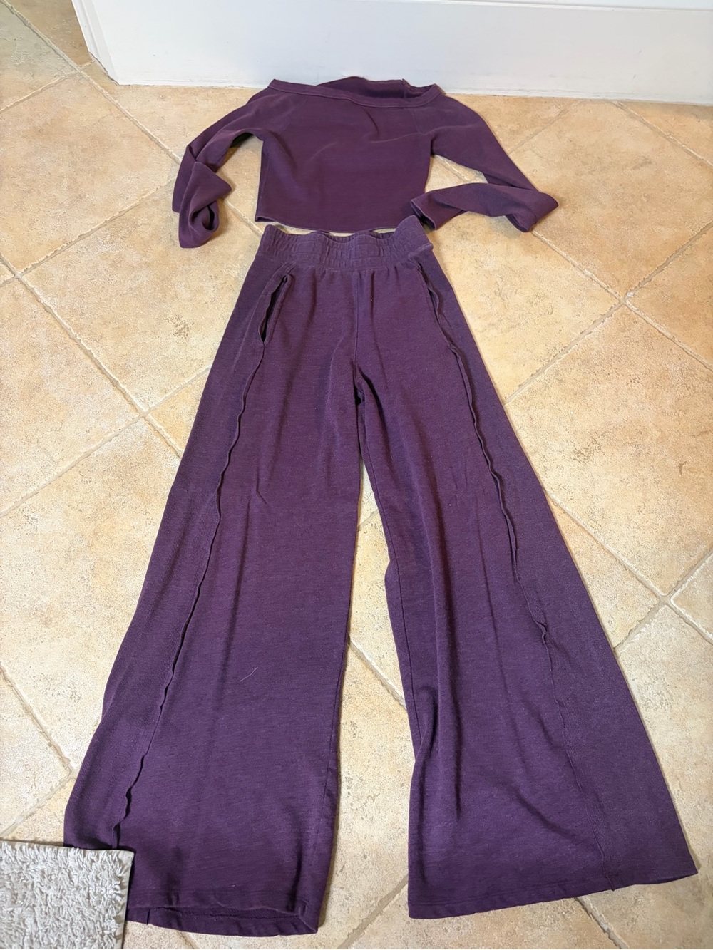 Free People go to long sleeve set Plum Wide-Leg Set sz xs euc